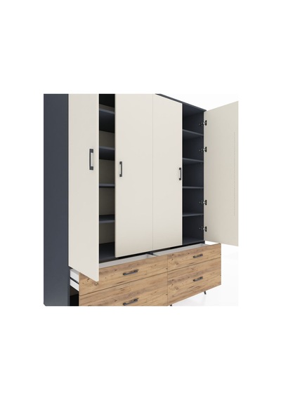 Kronos Gardrop 10 Raflı 4 Çekmeceli 4 Kapaklı 176x59x221 Antrasit-aytaşı/çam Aytaşı/çam Kronos Gardrop 10 Raflı 4 Çekmeceli 4 Kapaklı 176x59x221 Antrasit-aytaşı/çam Aytaşı/çam