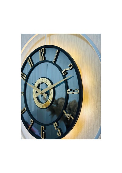 Pey Aksesuar Metal Camlı Duvar Saati 50 X 70 Cm Orta Boy Işıklı Gerçek Cam M51-beyaz-füme-siyah-gold M51-beyaz-füme-siyah-gold