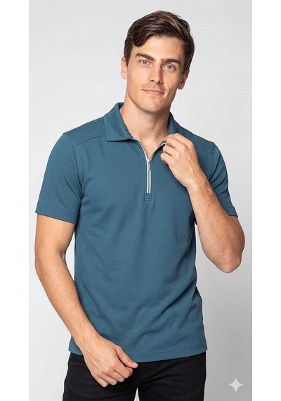 Bys Beystil Erkek Petrol Rengi Slim Fit Yarım Fermuarlı T-şhirt 263471