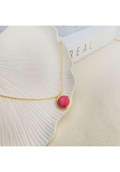 Doğaltaş Kolye Pembe Kuvars Kolye Kaplama Çerçeveli Gold 45cm Gold