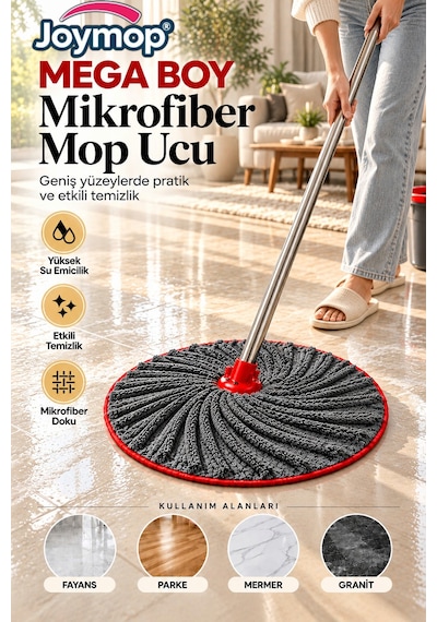 Mega Boy Mikrofiber Mop Ucu Yedek Paspas Bezi Süper Emici Geniş Yüzey Temizlik Mopu