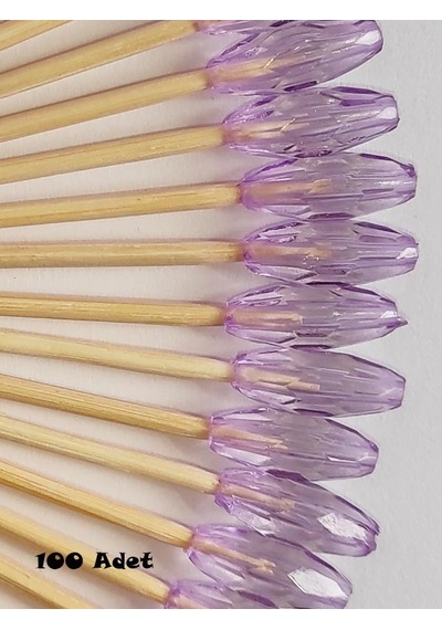 100 Adet Dekoratif Lila Oval Boncuklu Pasta Kürdanı 6 cm - Boncuk 6x12 mm