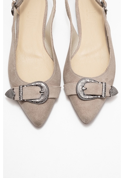 Luvishoes Luvi Shoes Dorothy Bej Süet Hakiki Deri Tokalı Sivri Burunlu Kadın Sandalet Süet Bej