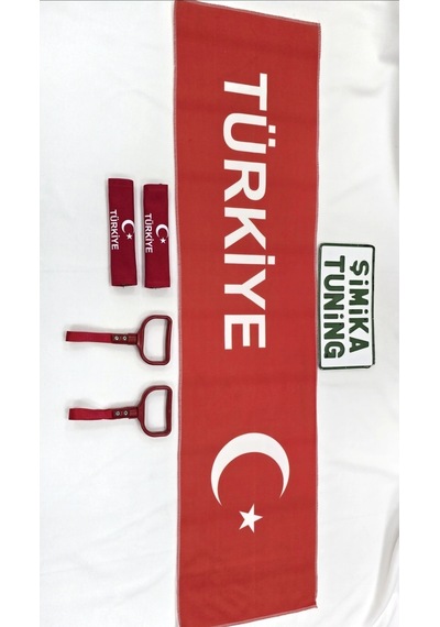 Kırmızı Ayyıldız Türkiye Torpido Havlusu Ve 2'li Kemer Kılıfı Ve 2'li Araç Tutamaçı