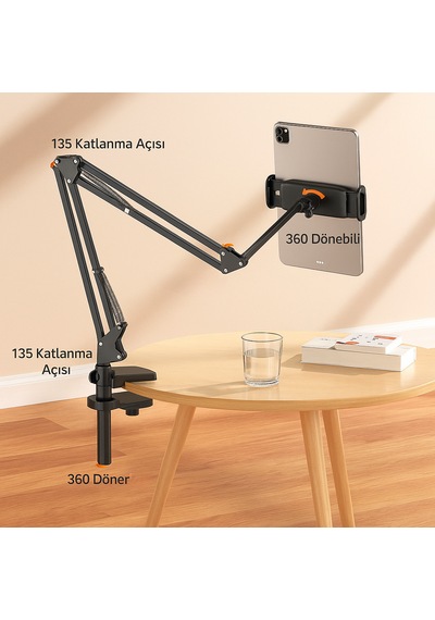 360 Dönebilen Süspansiyonlu Tablet Tutucu Masaüstü Ayarlanabilir Stand