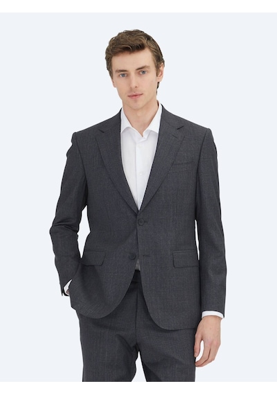 Antrasit Çizgili Modern Fit Yün Karışımlı Takım Elbise Antrasit