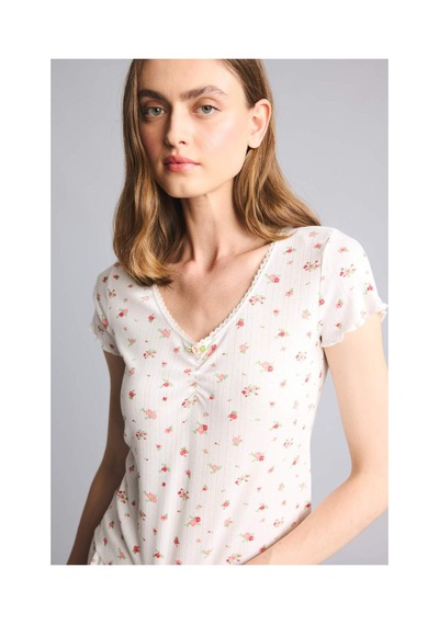 Defacto Regular Fıt Kısa Kollu Desenli 2li Ecru Pijama Takım G9932ax26smer98 Ekru-er98