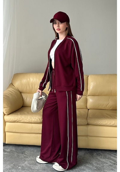 Balenbi Kadın Modal Kumaş Çift Biyeli Fermuarlı Takım 1127 Bordo