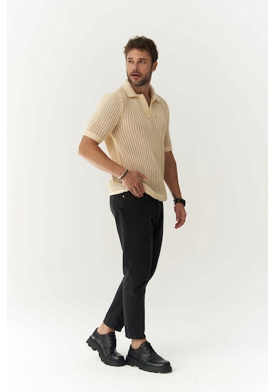 Mai Collection Mai Studios Co. Robert Erkek Polo Yaka Bej Triko T-shirt Çok Renkli