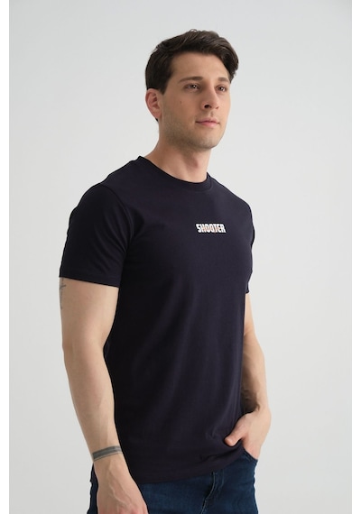 Shooter Sportwear Shooter Erkek T-shirt Minimal Baskılı Pamuklu Kumaş Standart Kalıp Lacivert