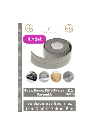 Premium Su Geçirmez Sızdırmaz Dayanıklı Pvc Yağ Kenar Küf Önleyici 3.2m Gri İzolasyon Bant 4 Adet