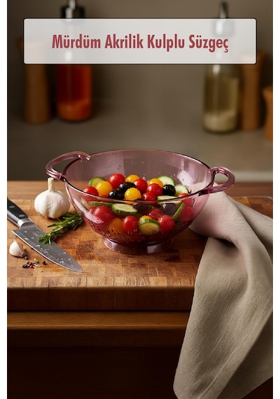 23,5 X 30 Cm Mürdüm Akrilik Kulplu Süzgeç Salata Ve Makarna Süzme Kabı Mor