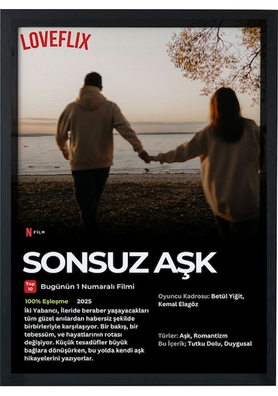 Sevgililer Günü Hediyesi - Sevgiliye Hediye - Kişiye Özel Netflix Film Poster Tasarım Tablo