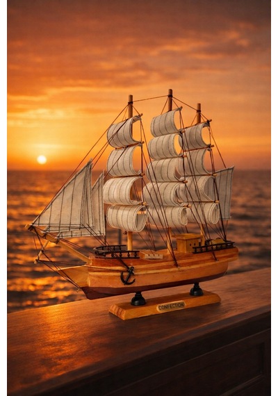 Dekoratif Premium Ahşap El Yapımı Yelkenli Gemi Maketi Masa Üstü Biblo Hediye 33 X 33 Cm 531-bd 33