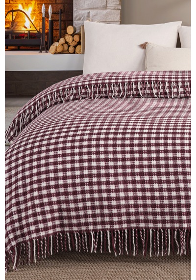 Battaniye Tek Kişilik Akrilik Pamuklu Honey Bordo Bordo