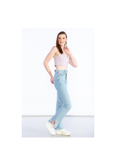 Açık Mavi Yüksek Bel Paça Kesik Detaylı Mom Jeans-açık Mavi Açık Mavi