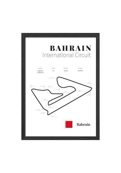 Bahrain Formula 1 Siyah Ahşap Çerçeveli Poster, Dekoratif Harita Duvar Tablosu