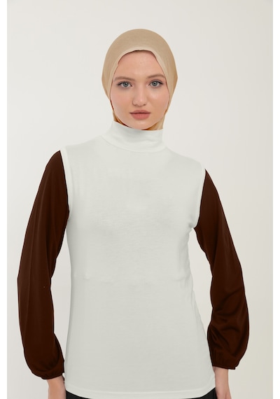Sonbaharmoda Kadın Sıfır Kollu Yarım Balıkçı Yakalı Penye Likralı Body - Ekru Ekru
