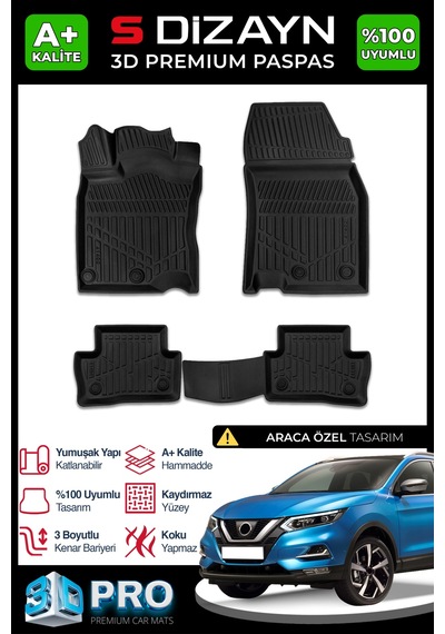 S-dizayn Nissan Qashqai 3d Pro Havuzlu Paspas 2013-2021 A+ Kalite