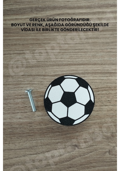 2 Adet - Futbol Topu Dolap Kulpu, Mobilya Kulbu - Çocuk Oda Aksesuarı, Futbol Topu Kulp Kulp Vidası Dahildir Sarı