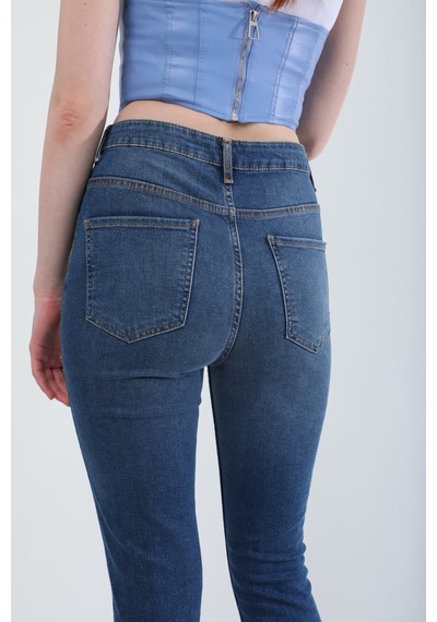 Kadın Slim Fit Likralı Esnek Jean Pantolon Mavi Mavi