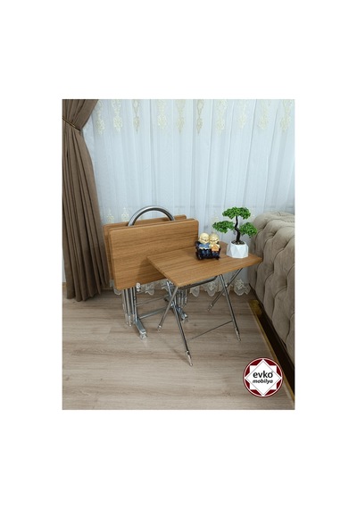 Evko Mobilya Çanta Zigon Sehpa, 4'lü Sehpa, Zigon Sehpa, Servis Sehpası, Mdf Mebran Sehpa, Katlanır Sehpa Bambu