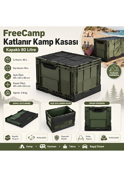 Freecamp Fc-205987-80 Katlanır Kamp Kasası Kapaklı 80 Litre Çok Renkli