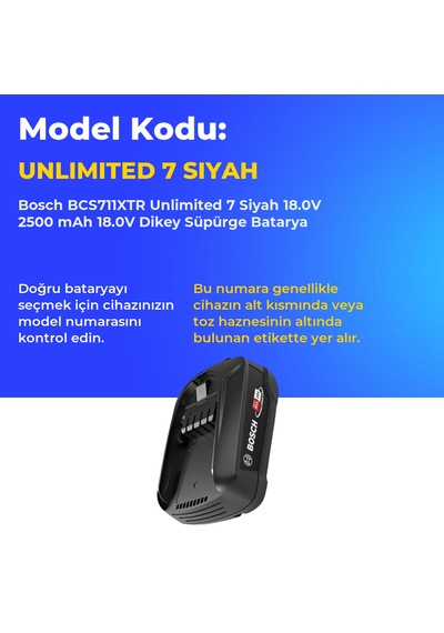Bosch Bcs711xtr Unlimited 7 Siyah 18.0v 2500 Mah 18.0v Dikey Süpürge Batarya
