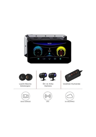 Araç İçi Kamera Tekerlek Basınç Göstergeli Carplay Android Auto Ön Ve Arka Motorsiklet Kamerası M8e