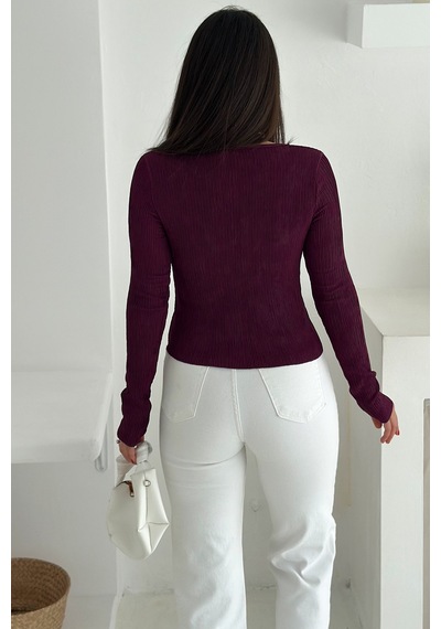 Noa & Noa Kadın Düğme Detaylı Fit Triko Bluz Zarif & Modern Stil Bordo Noa & Noa Kadın Düğme Detaylı Fit Triko Bluz Zarif & Modern Stil Bordo