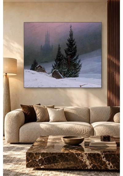 Fida Caspar David Friedrich Karlı Çamlar Ve Sisli Katedral Canvas Tablo Çok Renkli