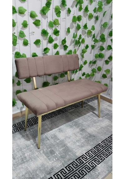 Özcan Metal Metal Ayaklı Sırtlı Gold Mutfak Salon Antre Yatak Odası Puf Bank Oturak Bench Kahverengi