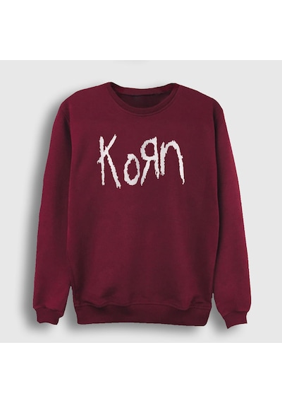 Presmono Unisex Logo Korn Sweatshirt Bordo