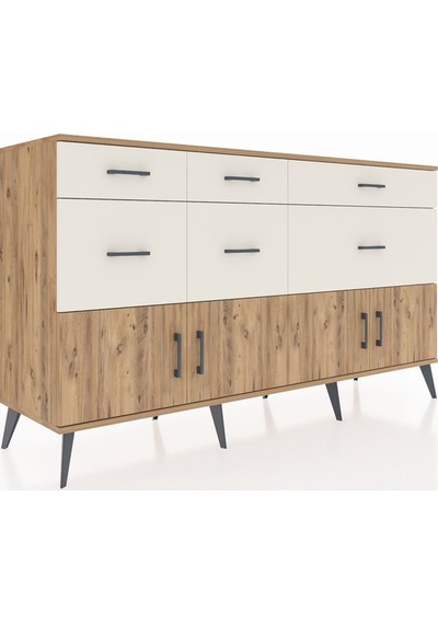 Kronos Konsol Tek Raflı 6 Çekmeceli 4 Kapaklı 176x59x99 Çam-çam/a Çam-çam/aytaşı