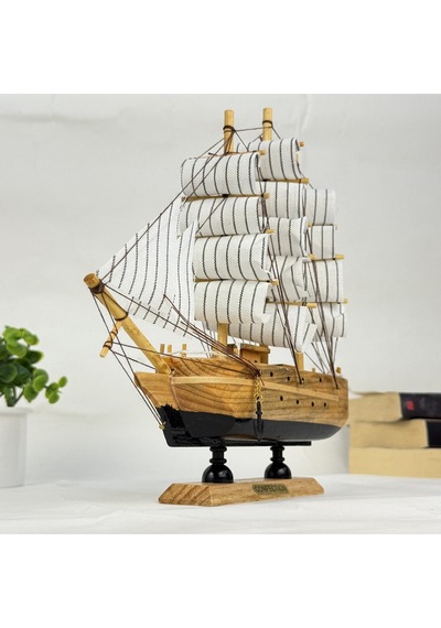 Ahşap El Yapımı Yelkenli Model Biblo, Dekoratif Masaüstü Gemi Maketi, Ev Ofis Dekoru, 24 Cm