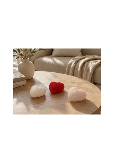 3 Lü Kalp Mum Seti Dekoratif Dokulu Kalp Mum Beyaz-kırmızı - 909731305 Beyaz-kırmızı - 909731305 Beyaz-kırmızı