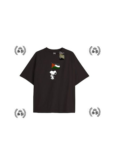 Startmore Y2k Filistin Baskılı Siyah T-shirt