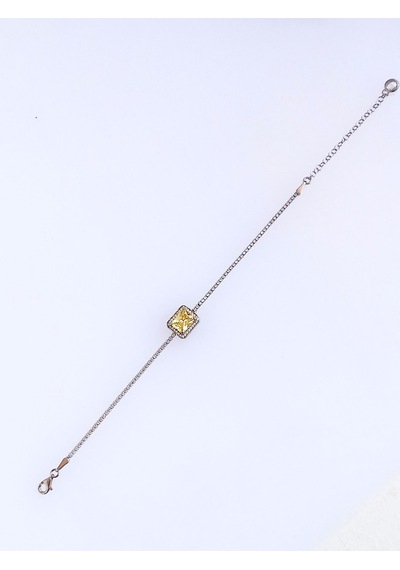 925 Ayar Gümüş Vintage Sarı Tasarım Kare Kesim Su Yolu Kadın Bileklik Doğum Günü Hediye Gümüş