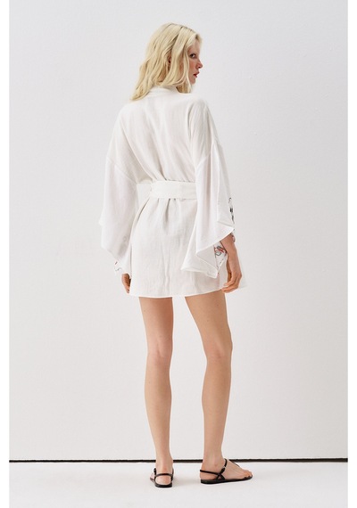 Sagaza Studio Ss6185 Desenli Kimono Kahverengi