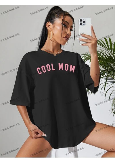 Startmore Unisex Bay Harfli Grafik Düşük Omuz Oversize Tişört Kod-1302 Siyah