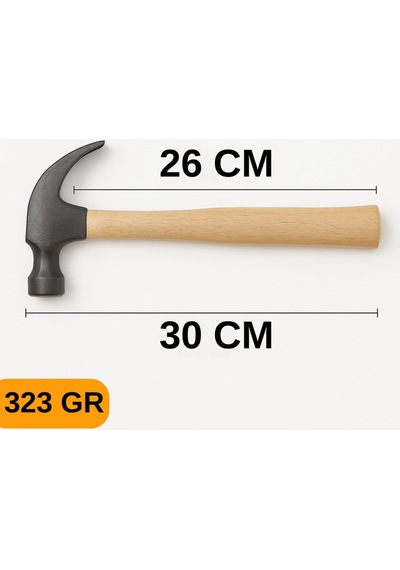 320gr Profesyonel Çatal Ağızlı Ahşap Sap Claw Çekiç 12cm Çelik Ergonomik Çivi Sökme Çakma Dayanıklı