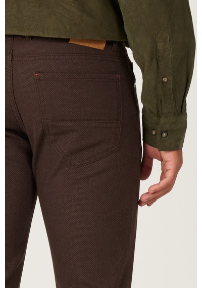 AC&Co / Altınyıldız Classics Erkek Kahverengı Slim Fit Dar Kesim 5 Cepli Desenli Esnek Pantolon Kahverengi