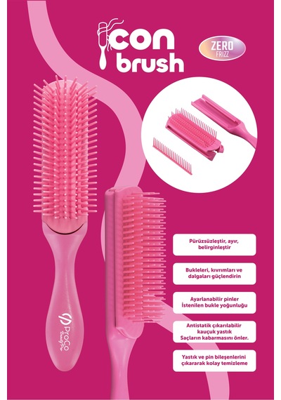 Icon Brush Zero Frizz Saç Fırçası - Bukle Belirginleştirici Ve Şekillendirici Pembe