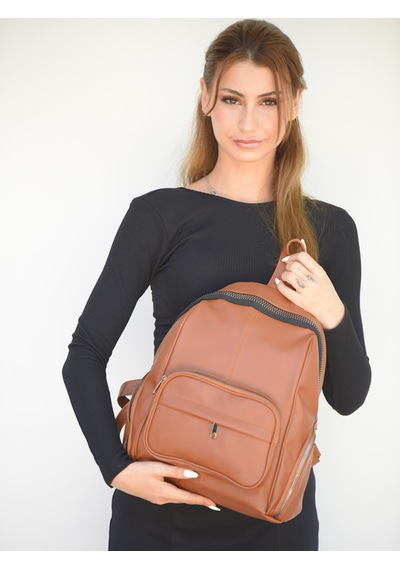 Jara Bag Frida Kadın Sırt Çantası Şık, Yumuşak Dokulu Ve 5 Bölmeli Taba