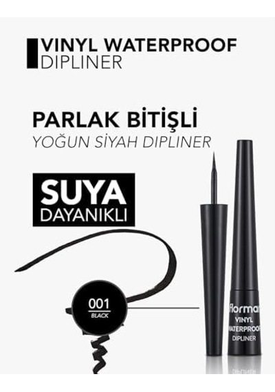 Suya Dayanıklı Parlak Dipliner Siyah - Waterproof Dipliner - 001 - 8690604536498 0