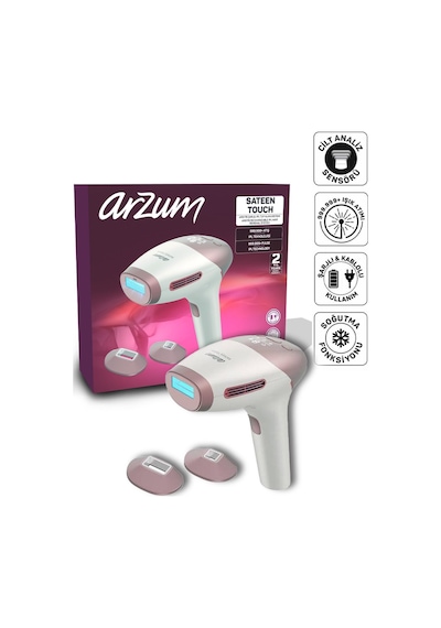Arzum AR5178 Sateen Touch Şarjlı Ipl Tüy Alma Sistemi, Otomatik Mod, Cilt Rengi Sensörlü, Beyaz