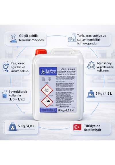 Birka Özel Asidik Temizleyici 5 Kg Ağır Kir Ve Pas Temizleyici Profesyonel Kullanım Tekli