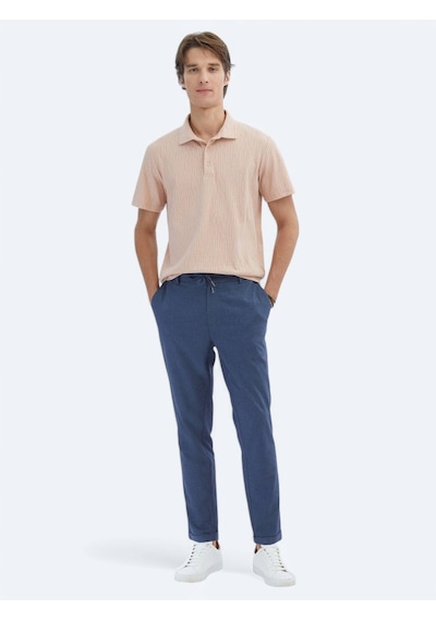 Kip Somon Desenli Polo Yaka Pamuk Karışımlı T-shirt Somon