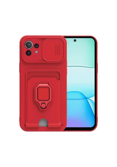 Xiaomi Mi 11 Lite Uyumlu Kılıf Zuma Kartvizitli Yüzüklü Silikon - Kırmızı