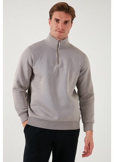 Buratti Pamuklu Regular Fit Yarım Fermuarlı Dik Yaka Erkek Sweat 59052592 Kül